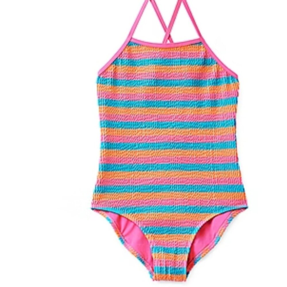 Thereabouts Girls Pink Striped 1pc Swimsuit | S (7/8) | NWT   